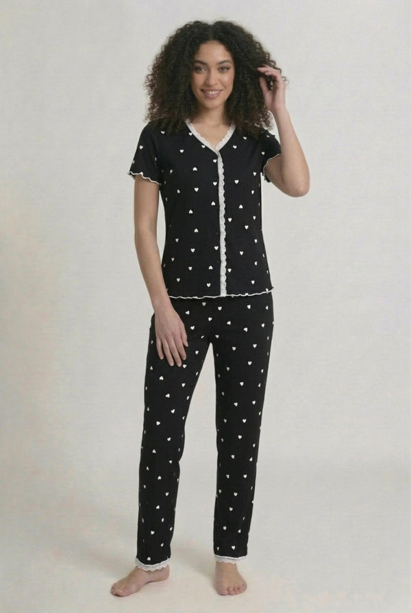 Ensemble Pyjama Fleuri Femme Col V Manches Courtes & Pantalon - Prairie Enchantée