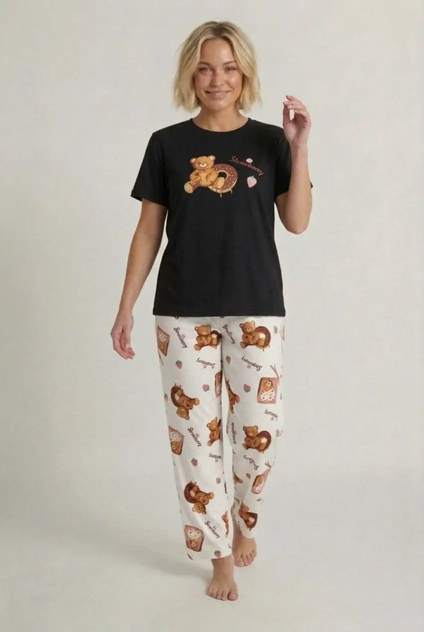 Ensemble Pyjama Coton Cœur Femme Manches Courtes & Pantalon - Love Letter