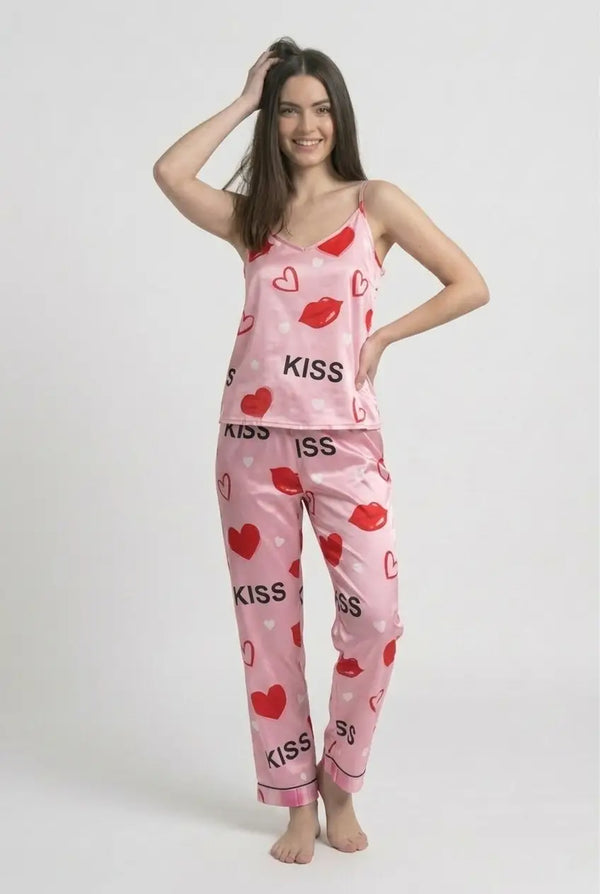 Ensemble Pyjama Satin Fleuri Femme Camisole Bretelles & Pantalon - Riviera Satin