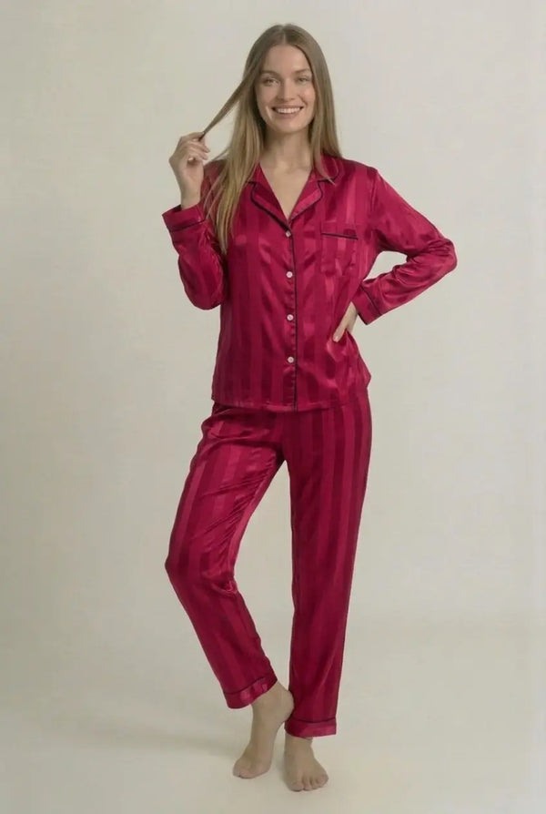 Pyjama Femme Luxe Hiver Manches Longues & Pantalon Premium - Black Tie Night