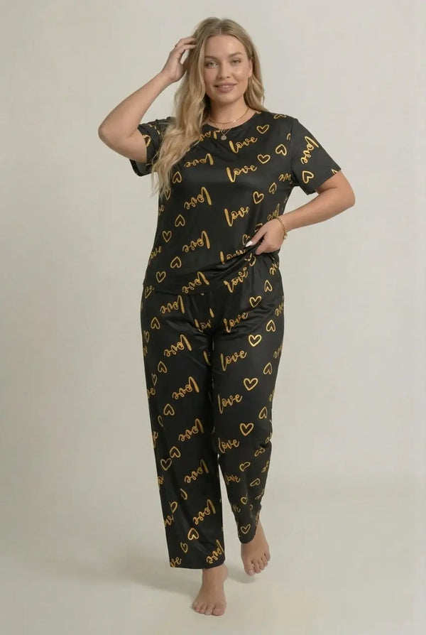 Ensemble Pyjama Grande Taille Femme Cœur & Lettres - Grandes Beautés