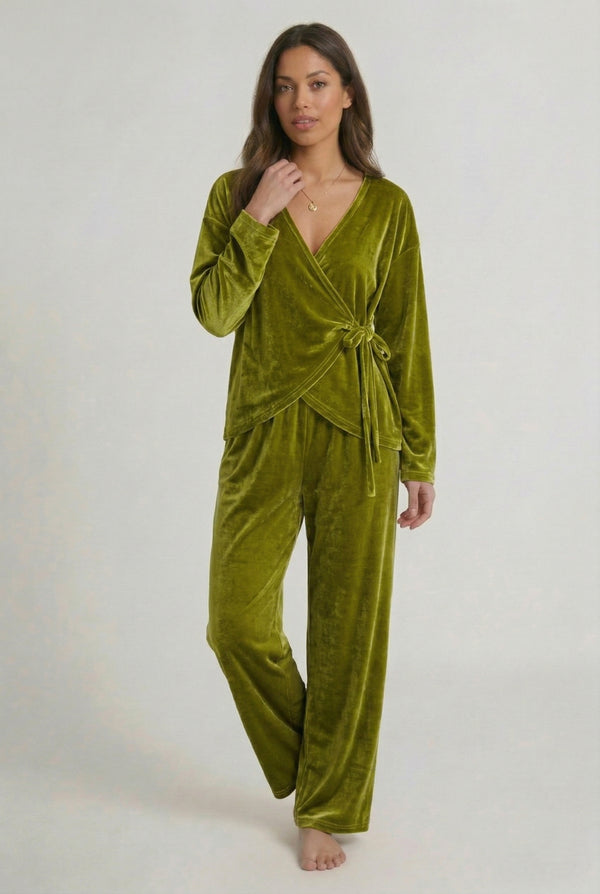 PyjamaVeloursFemmeManchesLonguesChaudHiver Vert