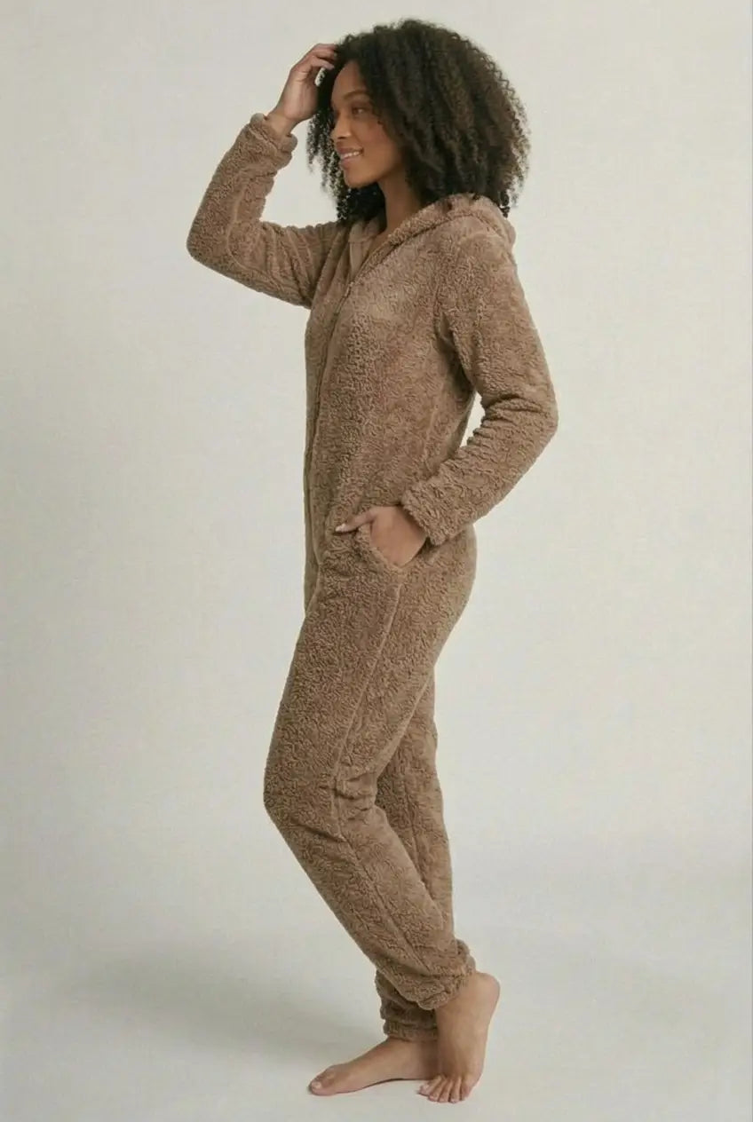 Grenouillère Femme Adulte Polaire Épaisse Capuche Hiver - Arctic Bear