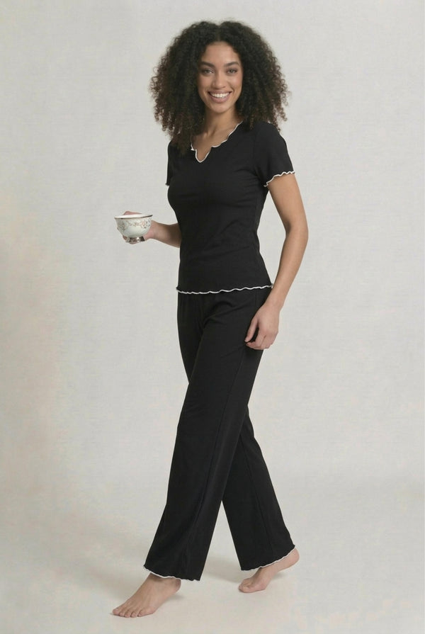 Ensemble Pyjama Femme Uni Manches Courtes & Pantalon Léger - Lazy Sunday