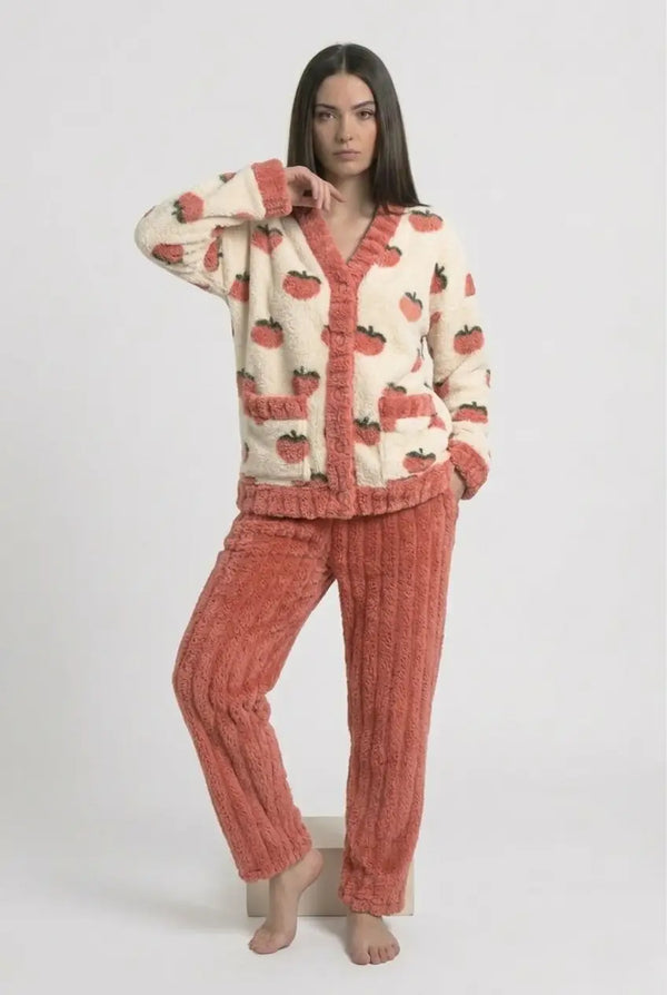 Ensemble Pyjama Grossesse Flanelle Chaud Femme Manches Longues - Maman Douce