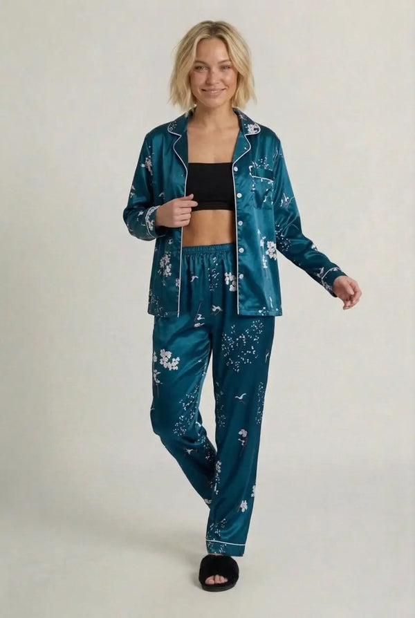Ensemble Pyjama Soie Imitation Femme Imprimé Manches Longues - Boudoir