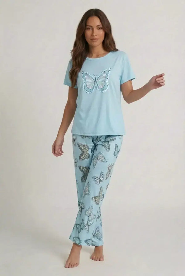 Ensemble Pyjama Coton Papillons Femme Manches Courtes - Papillon Libre