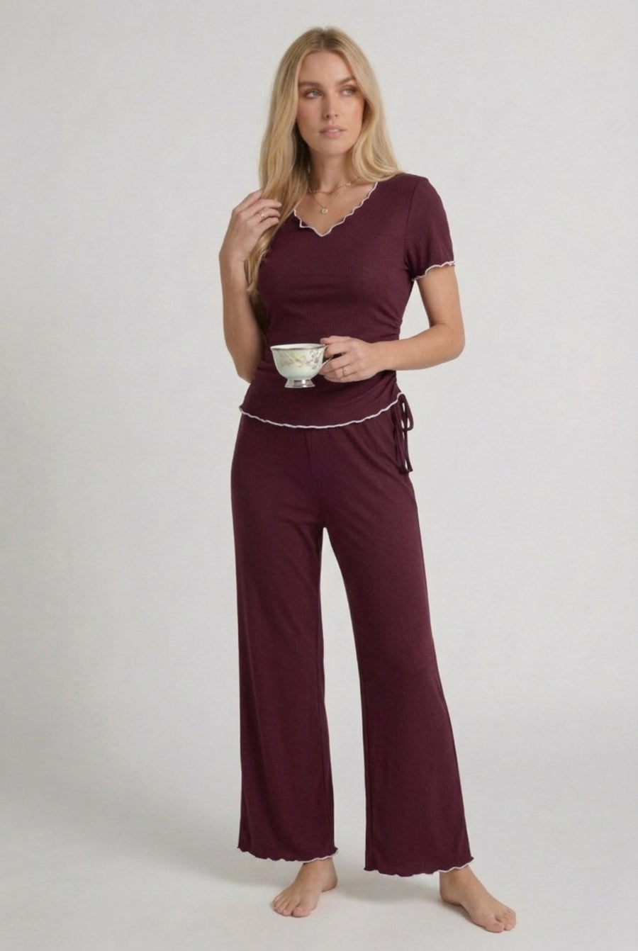 Ensemble Pyjama Femme Uni Manches Courtes & Pantalon Léger - Lazy Sunday