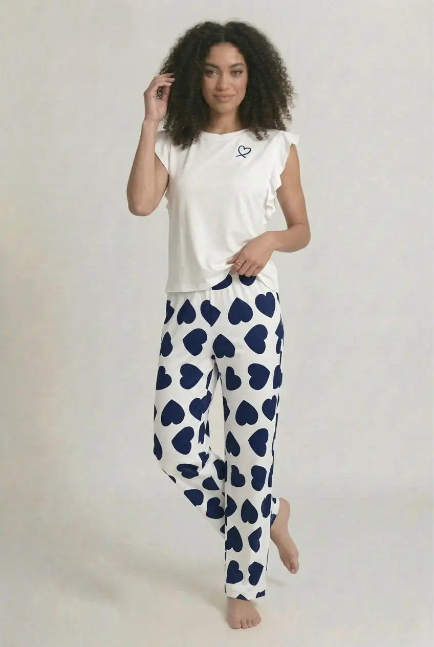 Ensemble Pyjama Coton Cœur Femme Pantalon Long Manches Courtes - Mon Cœur