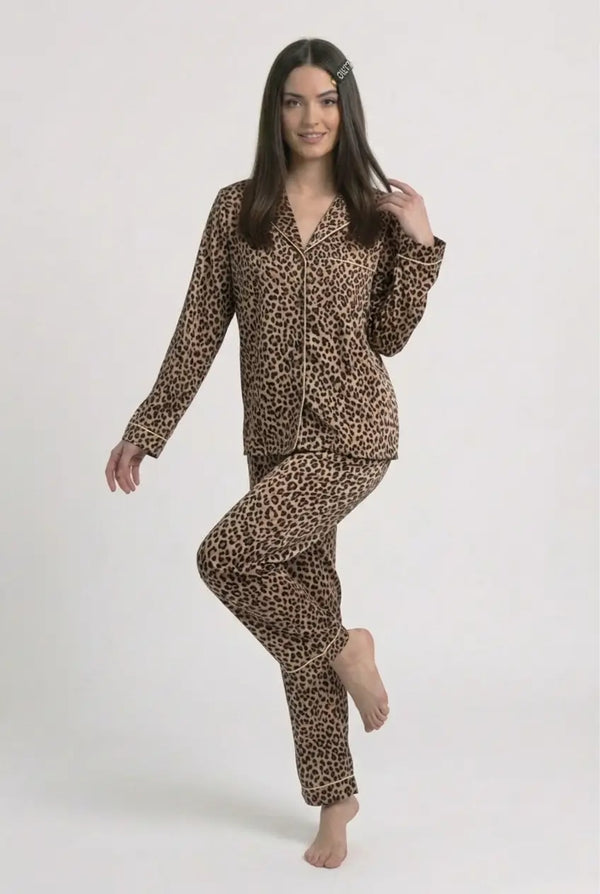 Pyjama Femme Léopard Luxe Manches Longues & Pantalon - Leopard Queen