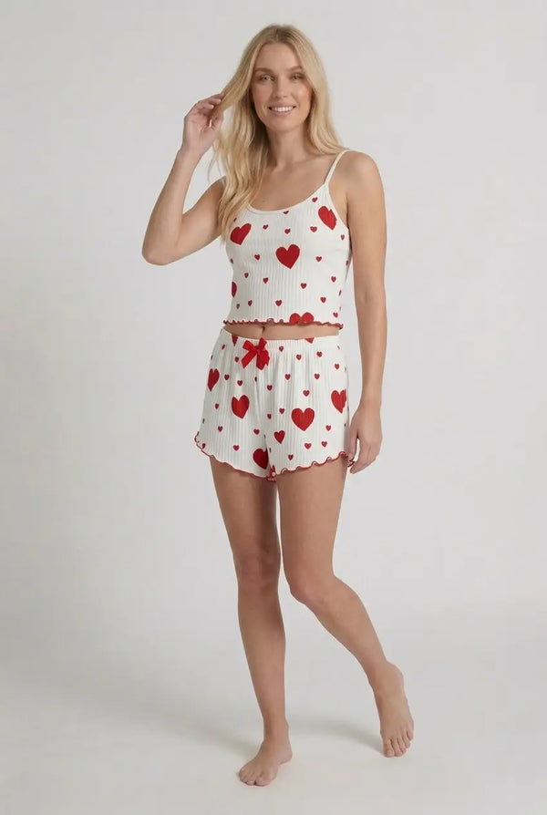 Ensemble Pyjama Short Coton Cœur Femme Débardeur - Rosy Dream