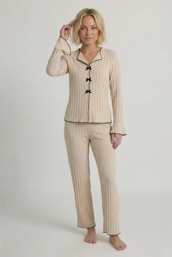 Ensemble Pyjama Femme Uni Manches Longues & Pantalon - Sérénité